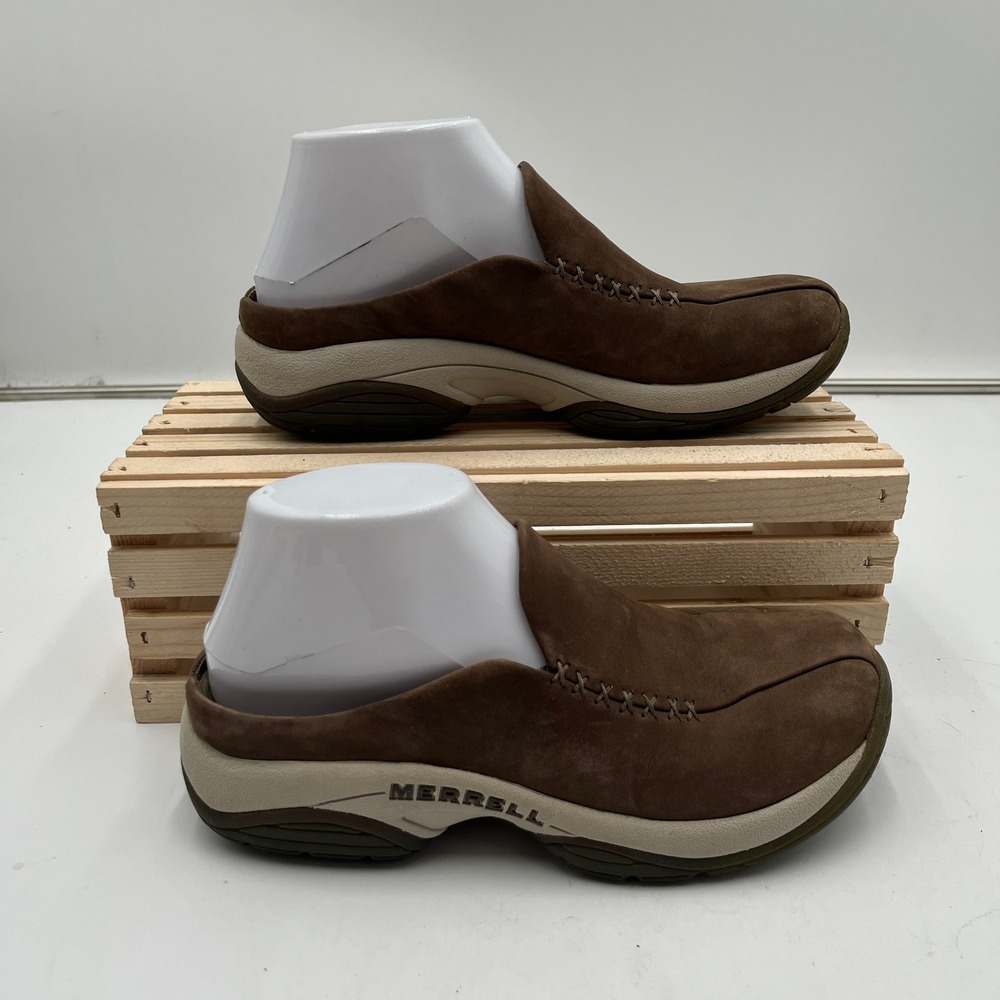 Merrell Clogs Primo Seam 6.5 Suede Air Cushion Dark Taupe Womens Slip On